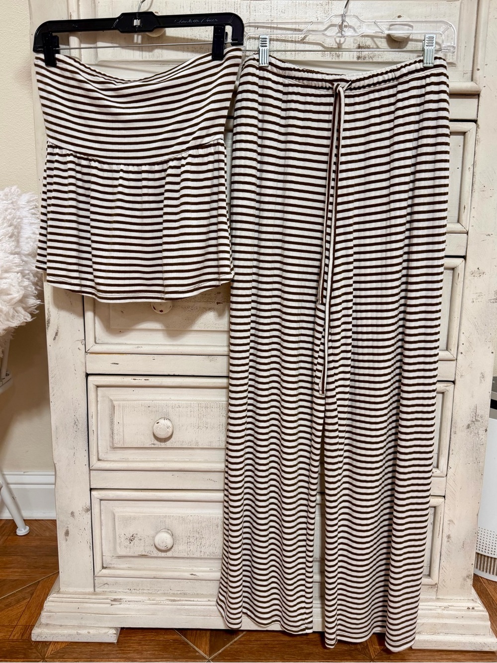 Double Zero Brown Stripe 2pc Peplum Tube Top & Matching Pants NWOT